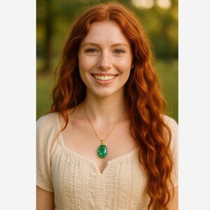 Made By Vickie Pendant Necklace Handmade Green Color Changing Resin 17" Chain